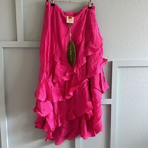 Farm Rio Marocaine Asymmetric‎ Ruffle Maxi Skirt pink medium NWT